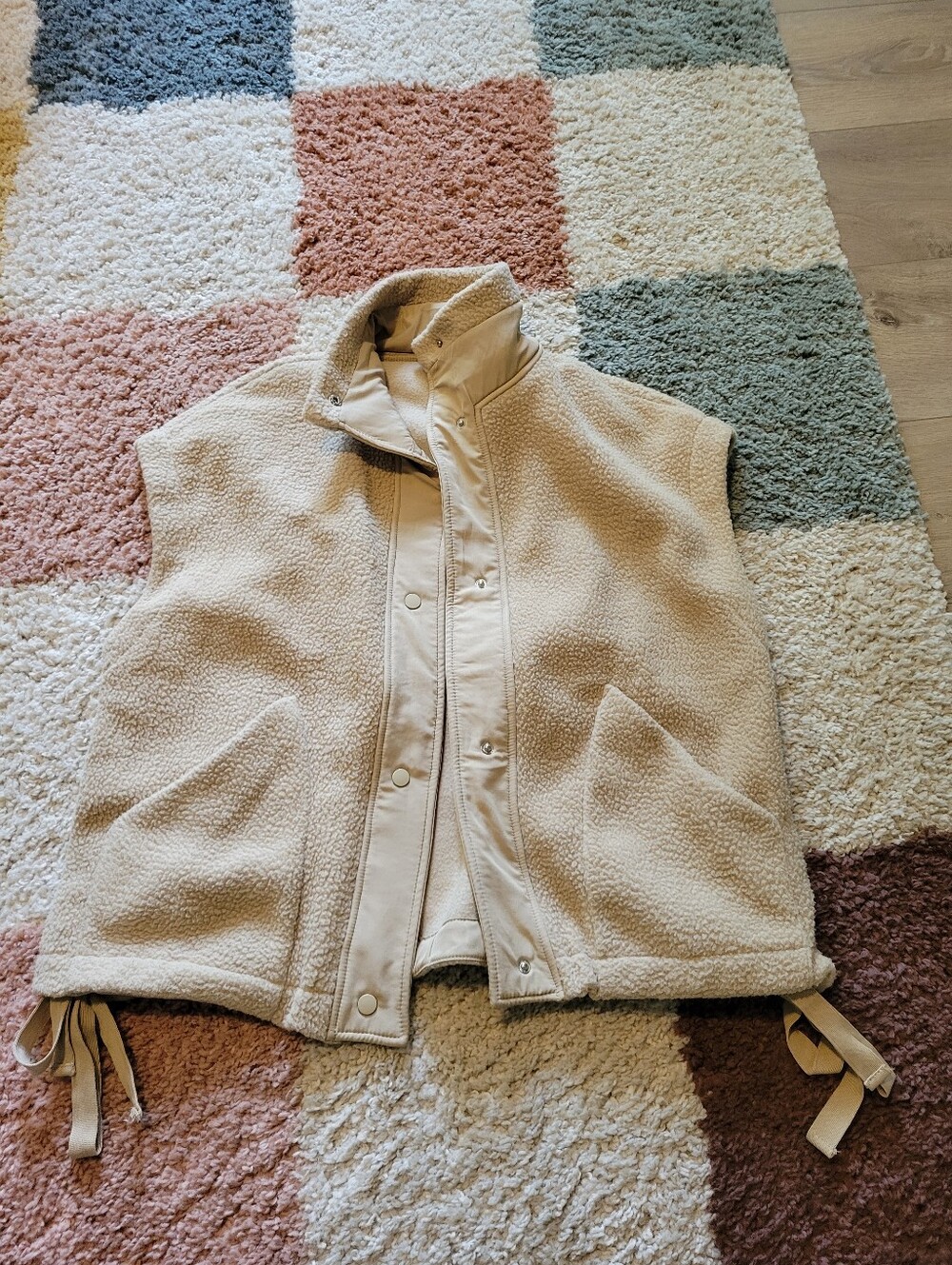 Womens Fleece Button Down Vest, Khaki, Tan, Medium
